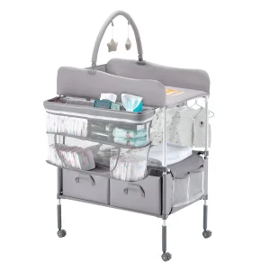 Baby Changing Table Foldable with 2 Fabric Drawers Side Basket