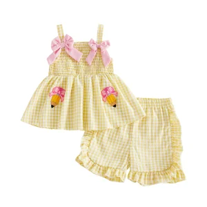 Casual Bow Pencil Pattern Plaid Sleeveless top