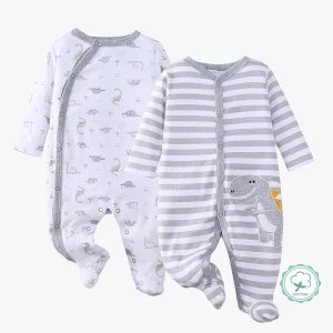 ! 2pcs Zip Footed Rompers for Baby Boys