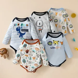 Baby Boys Cute  5-Pack Animal Theme Bodysuits