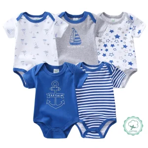 5pcs Baby Boy Triangle Rompers, Creative Baby Bodysuits