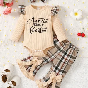 Baby Girl Slogan Graphic Ruffle Trim Bodysuit